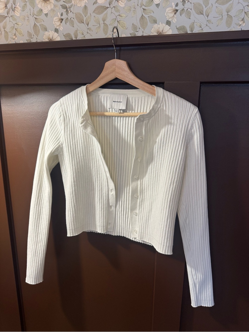 Reformation Joanne White Ribbed Cardigan